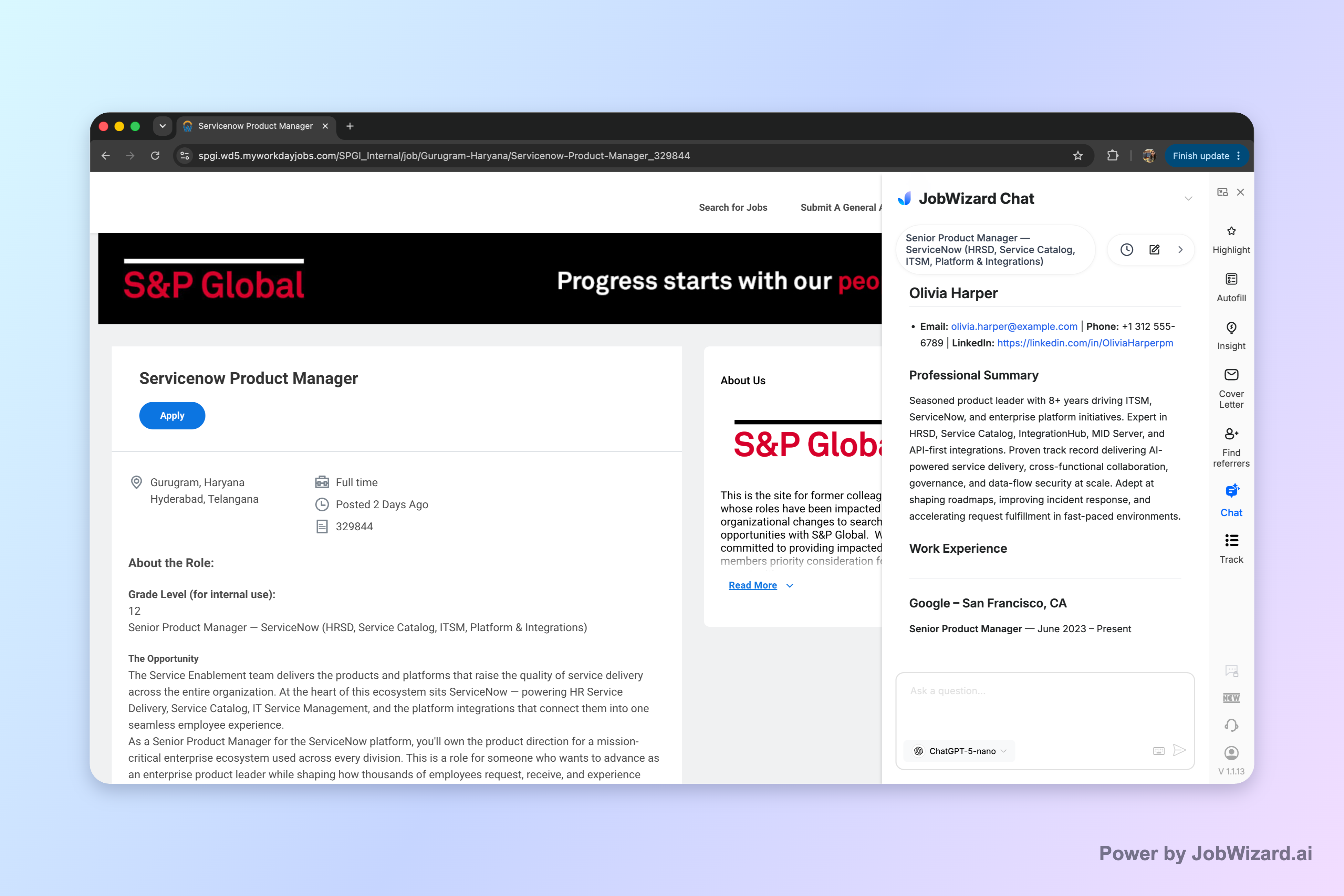 A JD-tailored resume draft created from JobWizard Insight recommendations for a Workday role